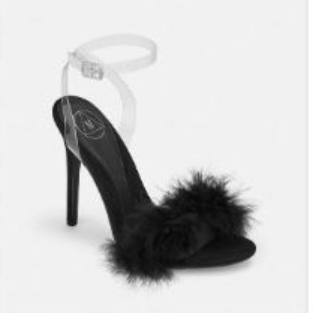 Black feather detail barely there heels